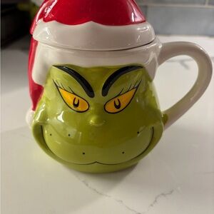 Grinch Christmas Mug with Santa Hat Lid